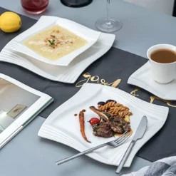 MALACASA, Serie Amparo, Cremeweiß Porzellan Tafelservice 12 Tlg. Set Speiseteller Und Suppenteller Geschirrset Für 6 Personen -Küchenbedarf Laden 637584938fbf7fa968d205072c53eb55