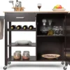 COSTWAY Küchenwagen Auf Rollen, Kücheninsel Mit Schublade, Weinregal, Offene Regale & Handtuchhalter, Platzsparender Servierwagen, Für Küche, Esszimmer, Bar, Braun