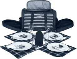 Anndora Picknick Kühltasche + Decke + Zubehör - Blau Weiß Gestreift - Blau 10 Anndora Picknick Kühltasche + Decke + Zubehör - Blau Weiß Gestreift - Blau -Küchenbedarf Laden 6568dd1f775d119c0a9f008e7cfdc7ac