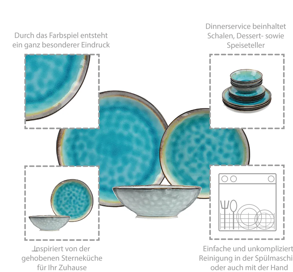 Sänger SÄNGER Steingut Geschirrset Capri, Tafelservice 12 Teilig Für 4 Personen 4 Sänger SÄNGER Steingut Geschirrset Capri, Tafelservice 12 Teilig Für 4 Personen – Bild 2