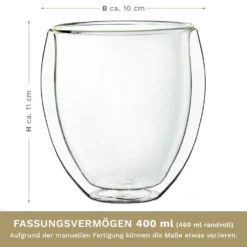 Creano Doppelwandige Gläser 400ml „DG-Bauchig“, 4er Set, Großes Thermoglas Doppelwandig Aus Borosilikatglas, Kaffeegläser, Teegläser, Latte Gläser, Doppelwandgläser -Küchenbedarf Laden 6713768c3f9df55ff14b28dda084d8dc