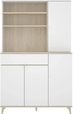 Küchenschrank Mit 4 Türen, 1 Schublade & 3 Ablagen - Weiß & Eichefarben - WAJDI -Küchenbedarf Laden 689e14ddb68aad35f6aa3880b1156f99