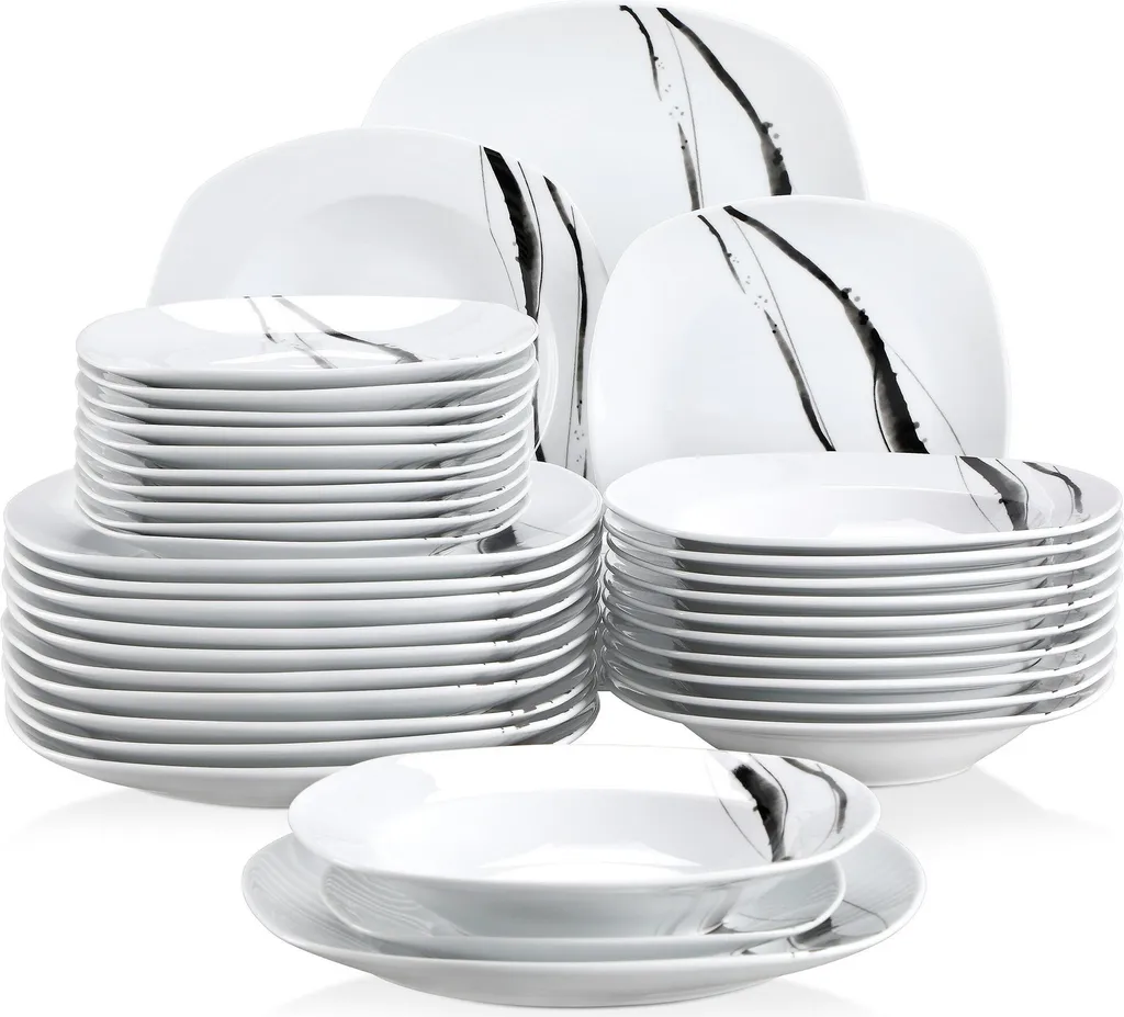 VEWEET, Tafelservice 'Teresa' Aus Porzellan, 36-teilig Geschirrset, Kombiservice Mit Dessertteller, Speiseteller Und Suppenteller 3 VEWEET, Tafelservice 'Teresa' Aus Porzellan, 36-teilig Geschirrset, Kombiservice Mit Dessertteller, Speiseteller Und Suppenteller