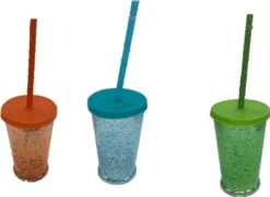 3 Stück Trinkgläser Mit Deckel, Henkel Und Mehrweg -Strohhalm Trinkhalm Wiederverwendbar