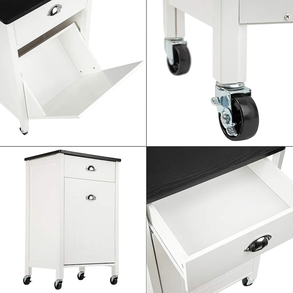 ONVAYA® Küchenwagen Anton Mit Mülleimer | Küchenrollwagen Aus Holz | Beistellwagen Für Die Küche | Nischenwagen Auf Rollen | Mit Schublade & Mülltrennsystem | Weiß 7 ONVAYA® Küchenwagen Anton Mit Mülleimer | Küchenrollwagen Aus Holz | Beistellwagen Für Die Küche | Nischenwagen Auf Rollen | Mit Schublade & Mülltrennsystem | Weiß – Bild 5