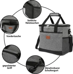 Lospitch 25L Kühltasche Faltbar Kühlkorb Kühlbox Isoliertasche Thermotasche Picknicktasche Für Lebensmitteltransport, Grau -Küchenbedarf Laden 752830694297517ab9a7f72dfd7155fc
