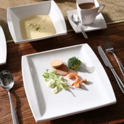 MALACASA, Serie Blance, 60 Tlg. Cremeweiß Porzellan Geschirrset Kombiservice Tafelservice Mit Je 12 Kaffeetassen, 12 Untertassen, 12 Dessertteller, 12 Suppenteller Und 12 Flachteller -Küchenbedarf Laden 7657d72f4f90aaea592a31fcdadd6bc3