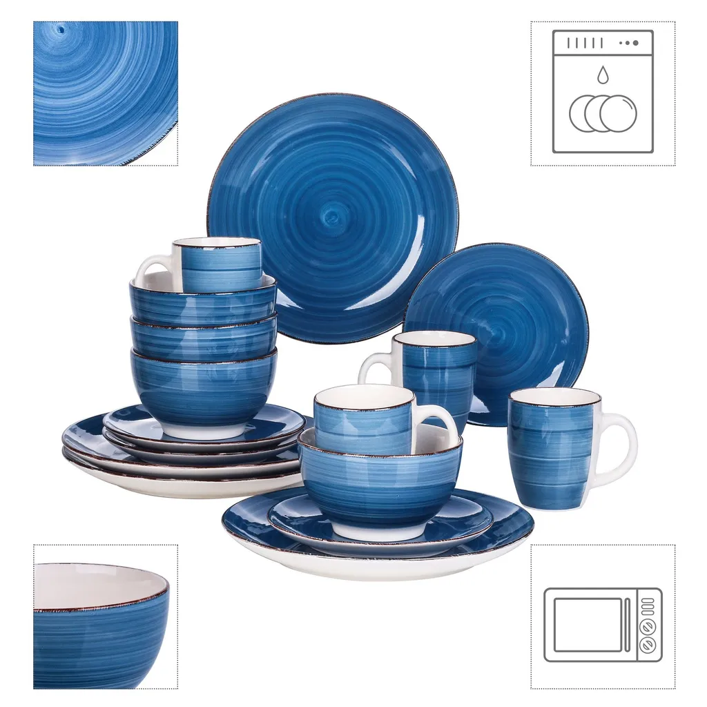 Vancasso Bella Steinzeug Kombiservice, 16 Teilig Geschirrset Für 4 Personen, Mit Je 4 Dessertteller, Speiseteller, Müslischalen, Kaffeebecher, Blau 5 Vancasso Bella Steinzeug Kombiservice, 16 Teilig Geschirrset Für 4 Personen, Mit Je 4 Dessertteller, Speiseteller, Müslischalen, Kaffeebecher, Blau – Bild 3