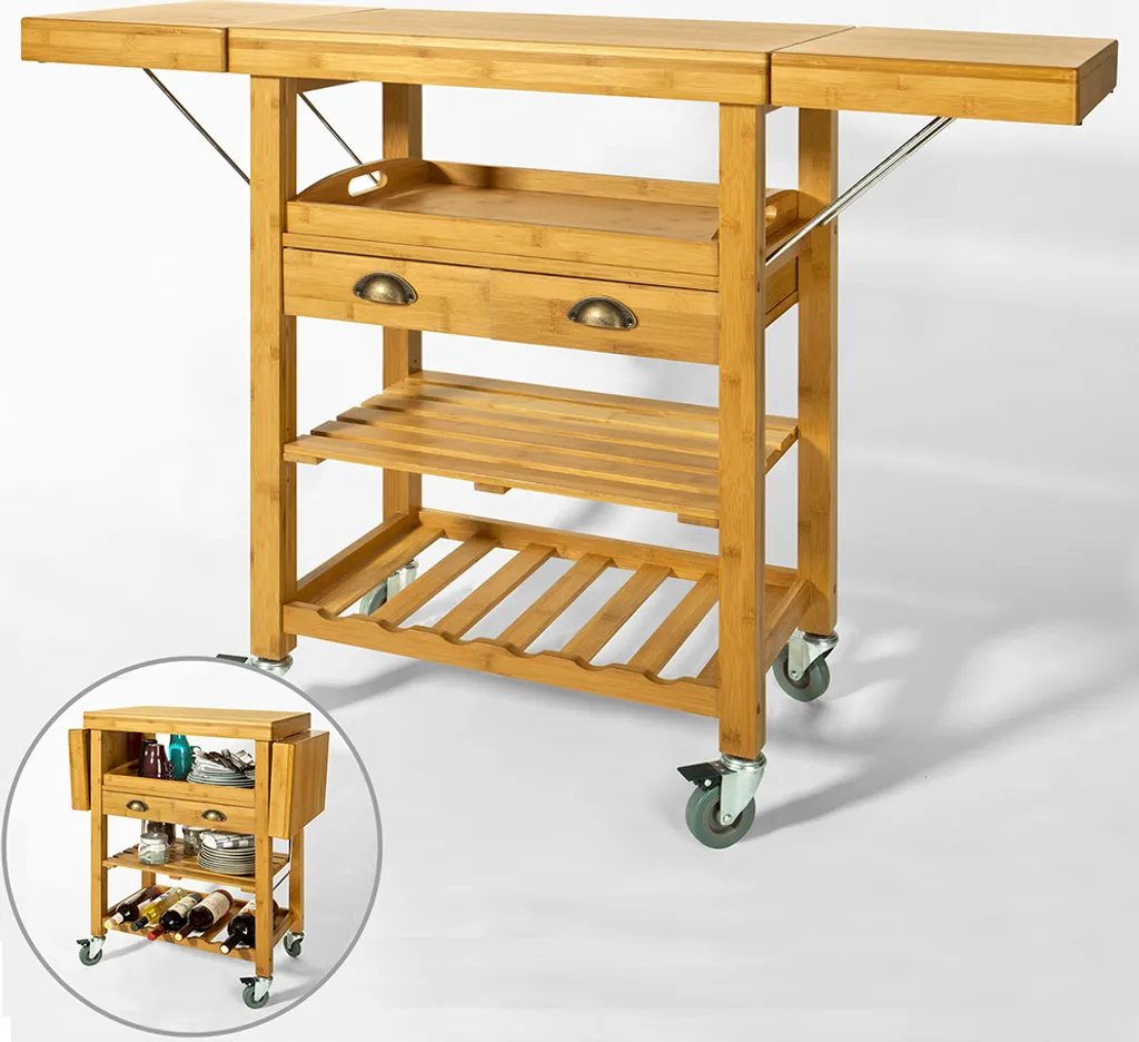 SoBuy FKW25-N Servierwagen Aus Hochwertigem Bambus Küchenwagen Küchenregal Rollwagen BHT Ca: 65 (95/125) X92x40cm 7 SoBuy FKW25-N Servierwagen Aus Hochwertigem Bambus Küchenwagen Küchenregal Rollwagen BHT Ca: 65 (95/125) X92x40cm – Bild 5