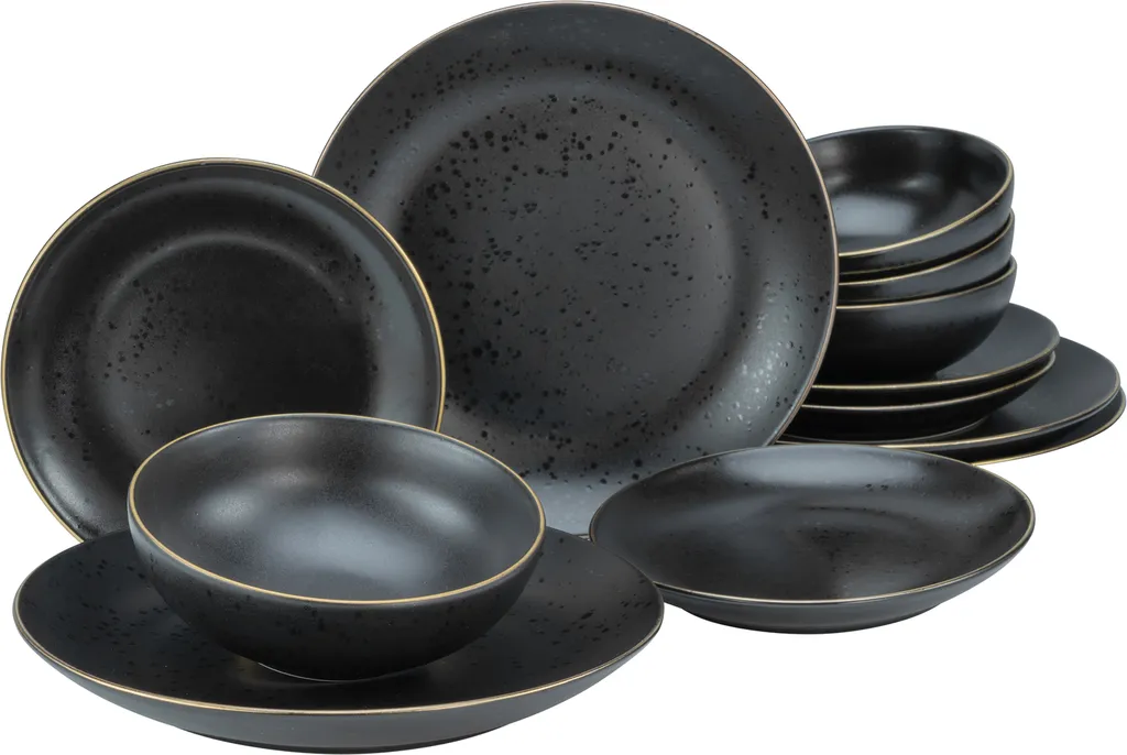 CreaTable 22707 Tafelservice Industrial Gold BLACK Für 4 Personen, Steinzeug, Schwarz (1 Set, 12-teilig) 3 CreaTable 22707 Tafelservice Industrial Gold BLACK Für 4 Personen, Steinzeug, Schwarz (1 Set, 12-teilig)