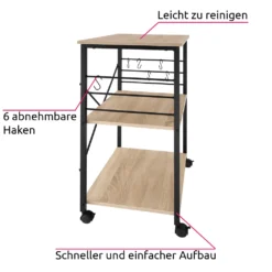 Tectake Servierwagen Rugby 65,5x45,5x88,5cm - Industrial Holz Hell, Eiche Sonoma -Küchenbedarf Laden 7910639d47af72043453f180b4705722