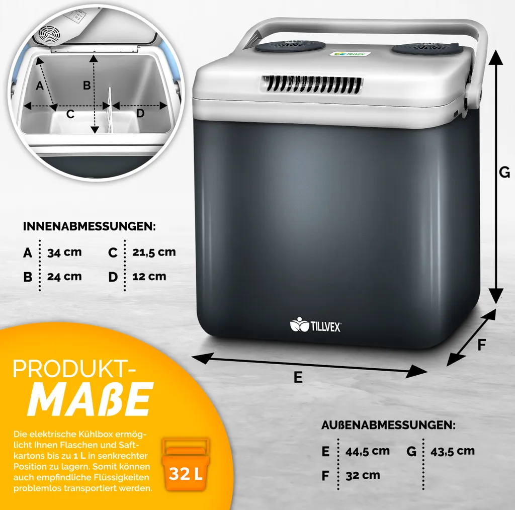 Tillvex Kühlbox Elektrisch 32L Grau | Mini-Kühlschrank 230 V Und 12 V Für KFZ Auto Camping | Kühlt & Wärmt | ECO-Modus 7 Tillvex Kühlbox Elektrisch 32L Grau | Mini-Kühlschrank 230 V Und 12 V Für KFZ Auto Camping | Kühlt & Wärmt | ECO-Modus – Bild 5