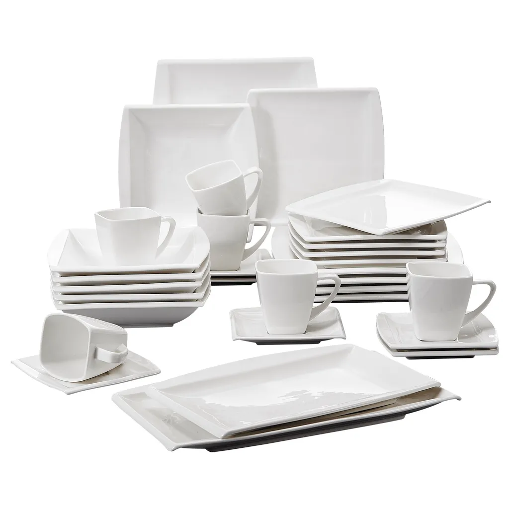 MALACASA 32 Tlg. Kombiservice, Serie BLANCE Cremeweiß Porzellan Geschirrset Mit Servierplatte 3 MALACASA 32 Tlg. Kombiservice, Serie BLANCE Cremeweiß Porzellan Geschirrset Mit Servierplatte