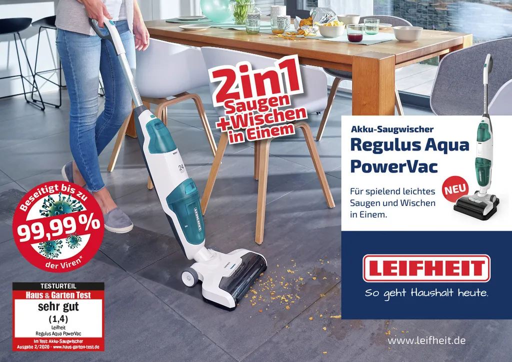 Leifheit Set Akku-Saugwischer Regulus Aqua PowerVac Inkl. Zwei Extra Reinigungswalzen 19 Leifheit Set Akku-Saugwischer Regulus Aqua PowerVac Inkl. Zwei Extra Reinigungswalzen – Bild 17