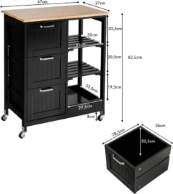 COSTWAY Küchenwagen Mit Tablett, Regalen Und 3 Großen Schubladen, Küchenschrank Rollbar, Kücheninsel Aus Kautschukholz, Servierwagen 67 X 37 X 82,5 Cm (Schwarz) 15 COSTWAY Küchenwagen Mit Tablett, Regalen Und 3 Großen Schubladen, Küchenschrank Rollbar, Kücheninsel Aus Kautschukholz, Servierwagen 67 X 37 X 82,5 Cm (Schwarz) -Küchenbedarf Laden 83186f2829d15ab944e95c700081d4b1