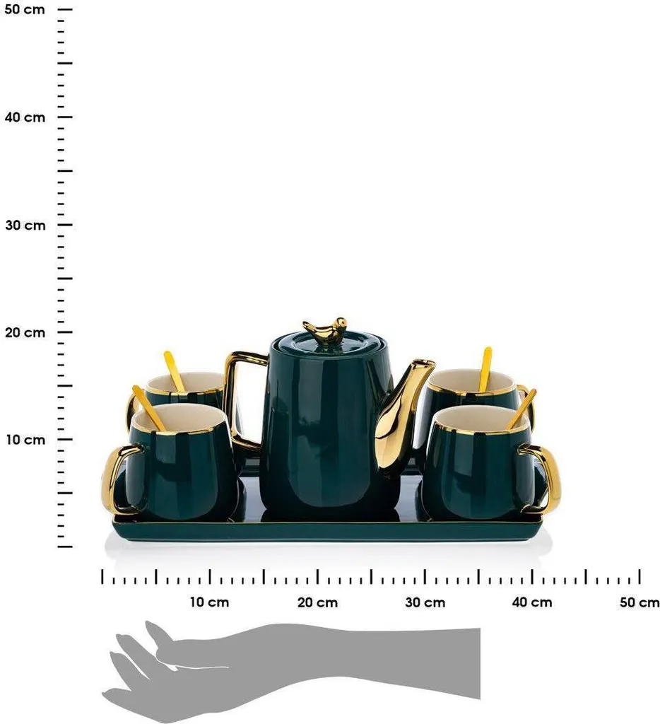 HowHomely Kaffeeservice Keramik 4 Personen - Teeservice 10-tlg. - Grün-Gold 5 HowHomely Kaffeeservice Keramik 4 Personen - Teeservice 10-tlg. - Grün-Gold – Bild 3