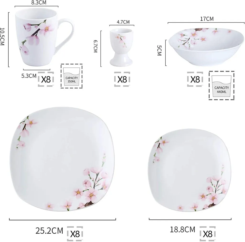 VEWEET Porzellan Kombiservice 'Annie', 40 Teilig Geschirrservice Für 8 Personen, Frühstückservice Mit Je 8 Eierbecher, Kaffeebecher 350 Ml, Müslischalen, Dessertteller Und Flachteller 4 VEWEET Porzellan Kombiservice 'Annie', 40 Teilig Geschirrservice Für 8 Personen, Frühstückservice Mit Je 8 Eierbecher, Kaffeebecher 350 Ml, Müslischalen, Dessertteller Und Flachteller – Bild 2