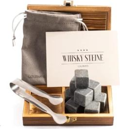 GOURMEO 9 Whisky Steine Im Set In Der Holzbox Aus Natürlichem Basalt
