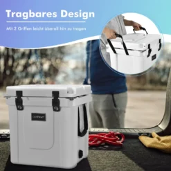 COSTWAY 31L Kühlbox Strapazierfähig Kühler Mit Korb & Getränkehalter Griffen & Fischlineal Eiskühler Tragbar Kälte Bis 9 Tage Weiß -Küchenbedarf Laden 86e7587232e0ae9bc9e2f2b545230a75