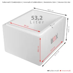 Styroporbox 53W | Wand: 5,0cm | Volumen: 53,2L | Innenmaß:47x38x29cm | Weiß Isolierbox Thermobox Kühlbox Warmhaltebox -Küchenbedarf Laden 87598cfea9e459ac2b06ad32bcb99f06