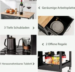 COSTWAY Küchenwagen Mit Tablett, Regalen Und 3 Großen Schubladen, Küchenschrank Rollbar, Kücheninsel Aus Kautschukholz, Servierwagen 67 X 37 X 82,5 Cm (Schwarz) 14 COSTWAY Küchenwagen Mit Tablett, Regalen Und 3 Großen Schubladen, Küchenschrank Rollbar, Kücheninsel Aus Kautschukholz, Servierwagen 67 X 37 X 82,5 Cm (Schwarz) -Küchenbedarf Laden 8ebb730607564a2ca83e545fa46cb2da