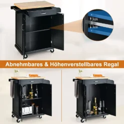 COSTWAY Küchenwagen Auf Rollen, Servierwagen Mit Arbeitsplatte & Handtuchhalter & Schublade & Gewürzregal, Kücheninsel Holz, Küchenschrank Rollbar, Für Küche, Esszimmer Und Bar (Schwarz) -Küchenbedarf Laden 8f6d7c2e7faa84faed10fbdaec3416a6
