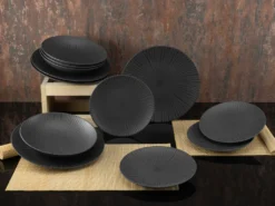 CreaTable 23211 Tafelservice Elements Collection Vesuvio Black Für 4 Personen, Steinzeug, Schwarz/grau (1 Set, 12-teilig) -Küchenbedarf Laden 93a473256ce1febdd2b79389c41e5ba1