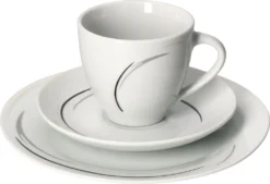 Van Well 18tlg. Kaffee-Service Home Für 6 Personen I 6x Tasse 180ml, 6x Untertasse + 6x Kuchenteller I Porzellan-Geschirr Mit Streifen In Grau, Schwarz & Creme I Kaffeepott, Dessert-Teller -Küchenbedarf Laden 93e3a3679f240aa7658a3c0cc373ddf4