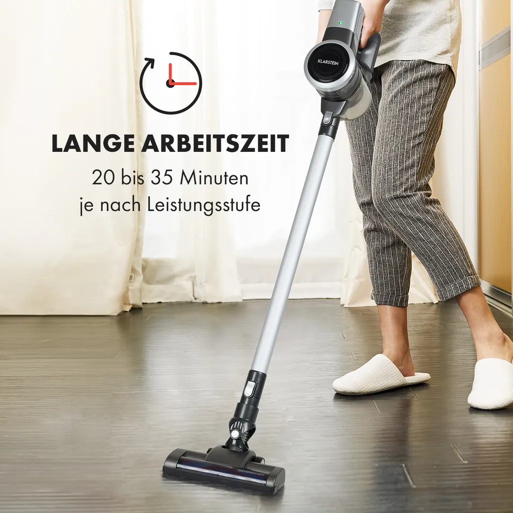 Klarstein Clean Butler 4G Silent Akku-Staubsauger Mit Silent Digital Motor: 160W Mit 80.000 U/min, 0,8 L Behälter, Motorisierte Teppich-Bodendüse, 2 Leistungsstufen, HEPA10-Filter, Anthrazit-silber 4 Klarstein Clean Butler 4G Silent Akku-Staubsauger Mit Silent Digital Motor: 160W Mit 80.000 U/min, 0,8 L Behälter, Motorisierte Teppich-Bodendüse, 2 Leistungsstufen, HEPA10-Filter, Anthrazit-silber – Bild 2