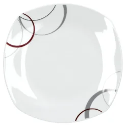 Frühstücksset Palazzo 12tlg. - 6 Teller á 19cm Und 6 Becher á 33cl Aus Weißem Porzellan MitNachbildung-Kreisen In Grau Und Dunkelrot - Für 6 Personen -Küchenbedarf Laden 965479e4478340b55578ed7566024d54