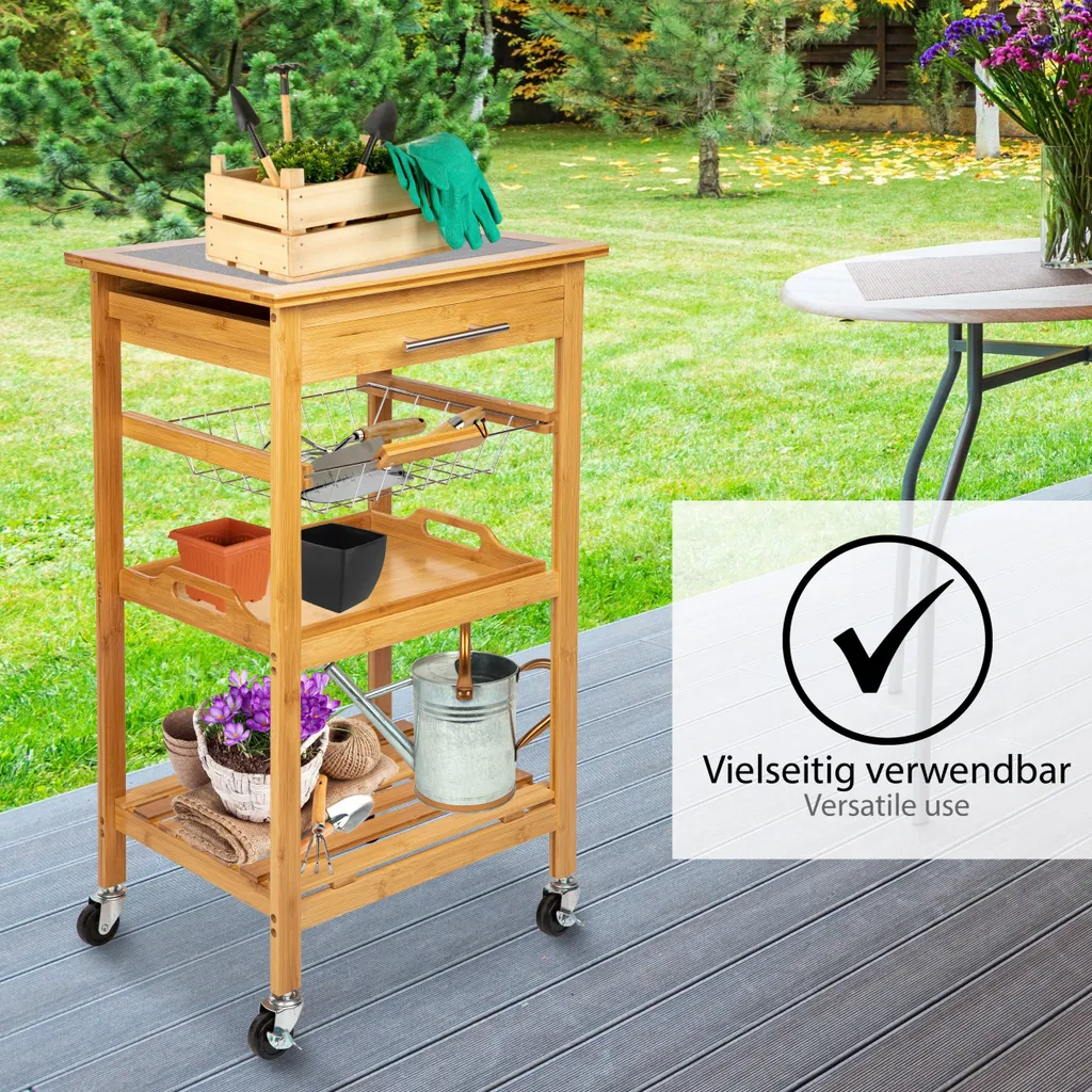 ONVAYA Küchenwagen Kyoto Auf Rollen, Küchenrollwagen Aus Bambus Mit Arbeitsplatte Schwarz Aus Stein, Praktischer Beistellwagen Für Die Küche Inkl. Schubladen 8 ONVAYA Küchenwagen Kyoto Auf Rollen, Küchenrollwagen Aus Bambus Mit Arbeitsplatte Schwarz Aus Stein, Praktischer Beistellwagen Für Die Küche Inkl. Schubladen – Bild 7