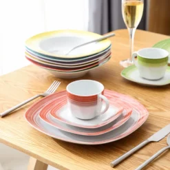 VEWEET Tafelservice 'SPARK' Aus Porzellan, 60-tlg Kombiservice, Kaffeetassen, Untertasse, Dessertteller, Speiseteller Und Suppenteller, Komplettservice Für 12 Personen -Küchenbedarf Laden 974f34bf3ba1da919b2438fbb3d659bb