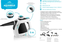 ETA AQUABELO Handdampfreiniger ETA126490000, 1000 W , Betriebsdruck 3 Bar, Dampf In 2-3 Minuten, Wassertankvolumen 220 Ml, Kabellänge 5 M -Küchenbedarf Laden 99174c175e40e334d9d055dbc77572f1