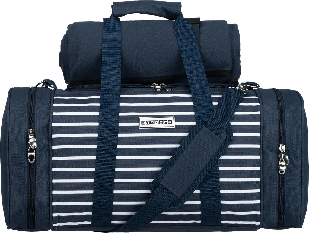 Anndora Picknick Kühltasche + Decke + Zubehör - Blau Weiß Gestreift - Blau 5 Anndora Picknick Kühltasche + Decke + Zubehör - Blau Weiß Gestreift - Blau – Bild 3