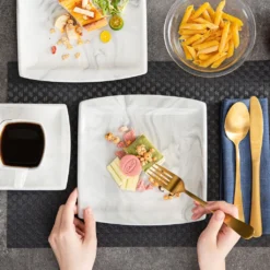 MALACASA, Serie Blance, 36 Tlg. Set Marmor Porzellan Kaffeeservice Geschirrset, Mit 12 Stück Kuchenteller, 12 Stück 180ml Tasse Und 12 Stück Untertasse Für 12 Personen -Küchenbedarf Laden 9d00a7e58dc442abdb5ca08ab4ab17d9