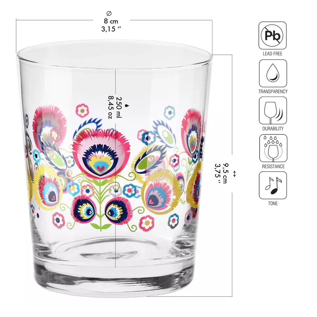 KROSNO Folk Bunt Wassergläser, 6er-Set, 250 Ml 4 KROSNO Folk Bunt Wassergläser, 6er-Set, 250 Ml – Bild 2