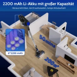 Daccormax Akku Staubsauger, 25000Pa Staubsauger Kabellos, Bis Zu 50 Min Laufzeit, 1.3L Staubbehälter, Kabelloser Staubsauger -Küchenbedarf Laden 9e2f62baa22ca4c5538467cbce223ade