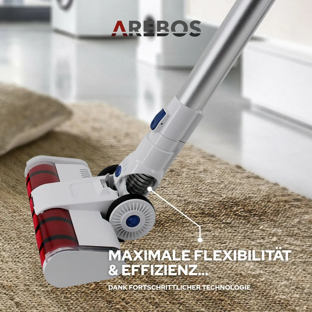 AREBOS Akku Staubsauger, 2-in-1 Hand- Und Bodenstaubsauger, 2 Leistungsstarke Saugmodi, Beutellos, Kabellos Bis Zu 55 Minuten, Mit Wandladestation, Weiß 8 AREBOS Akku Staubsauger, 2-in-1 Hand- Und Bodenstaubsauger, 2 Leistungsstarke Saugmodi, Beutellos, Kabellos Bis Zu 55 Minuten, Mit Wandladestation, Weiß – Bild 6