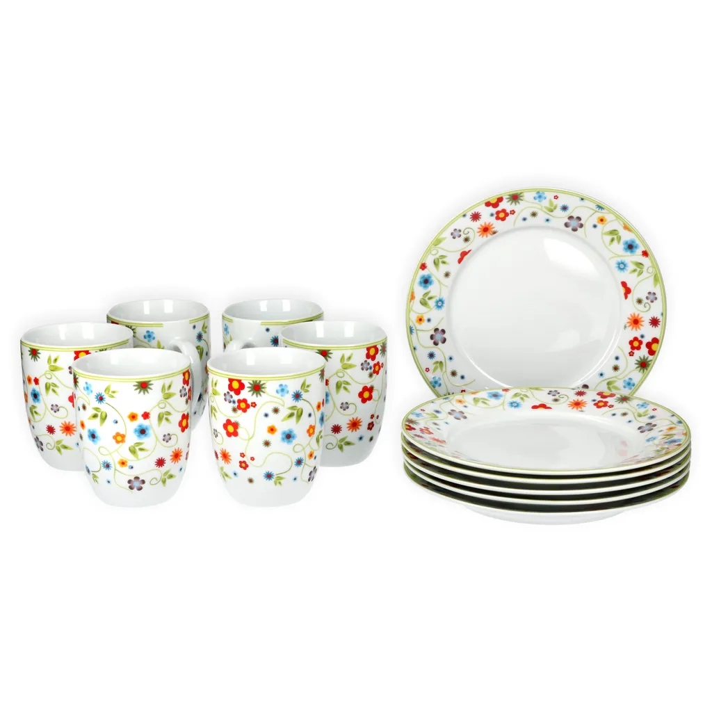 Van Well Frühstücksset 12-tlg. Für 6 Personen Serie Vario Porzellan - Farbe Wählbar, Farbe:flowers 3 Van Well Frühstücksset 12-tlg. Für 6 Personen Serie Vario Porzellan - Farbe Wählbar, Farbe:flowers