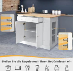 COSTWAY Kücheninsel Aus Gummiholz, Küchenschrank Klappbar Mit Ausziehbarer Arbeitsplatte, Küchenschrank Mit Schubladen, Seitenregalen, 2-türigem Schrank, 3-stufig Verstellbaren Böden -Küchenbedarf Laden a7d3c30ac0a5c1e847283f995a79146d