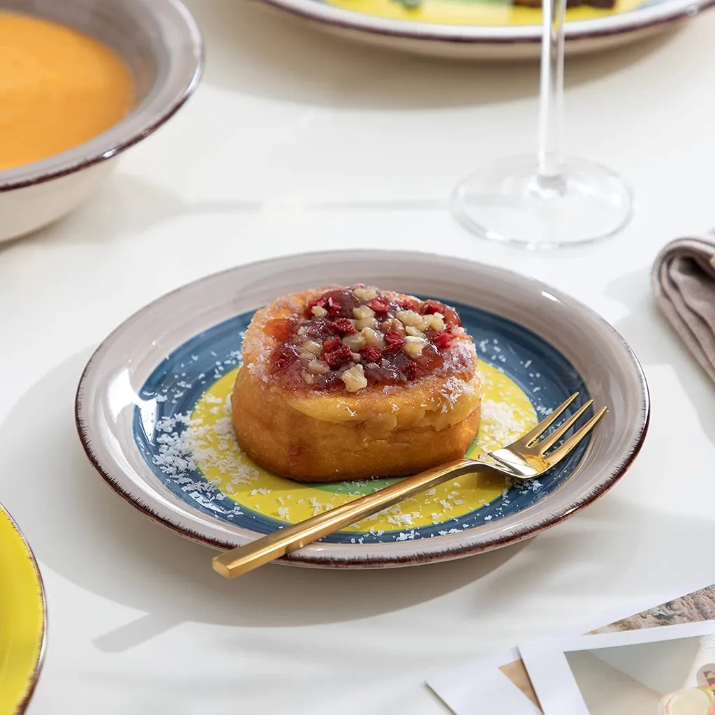 Tafelservice Steingut, Vancasso ARCO 36-teiliges Kombiservice Set, Vintage Geschirrservice Mit Je 12 Speiseteller, Kuchenteller Und Suppenteller, Für 12 Personen, Regenbogen Stil 4 Tafelservice Steingut, Vancasso ARCO 36-teiliges Kombiservice Set, Vintage Geschirrservice Mit Je 12 Speiseteller, Kuchenteller Und Suppenteller, Für 12 Personen, Regenbogen Stil – Bild 2