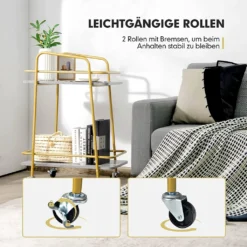 COSTWAY Küchenwagen Mit Universalrädern, Barwagen Rollwagen 2 Ablagen, Mobiler Servierwagen, Haushaltswagen Mit Stahlrahmen, Mehrzweckwagen Für Haus, Restaurant, Allzweckwagen Badwagen, Grau+Golden -Küchenbedarf Laden ac2c8ee98c7c5251a805ca026845dd52