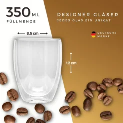 Felino® Latte Macchiato Gläser Doppelwandige Thermogläser Set [6 Stück] [350 Ml] Glas Tassen Groß Für Cappuccino, Kaffee, Espresso -Küchenbedarf Laden b1098fb57674f2023d1f1cdcefc3afa3