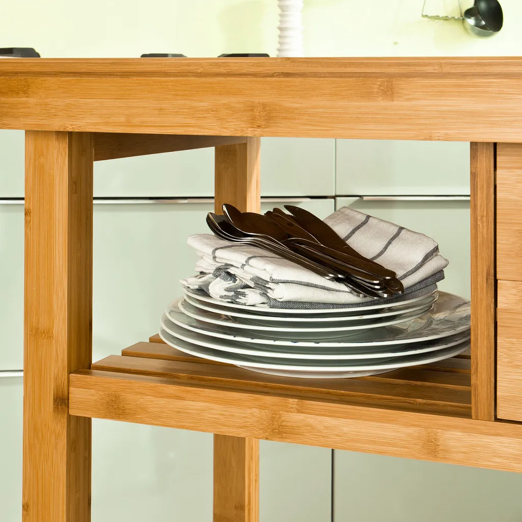 SoBuy Servierwagen,Bambus Küchenwagen,Rollwagen M. Schublade FKW26-N 7 SoBuy Servierwagen,Bambus Küchenwagen,Rollwagen M. Schublade FKW26-N – Bild 5