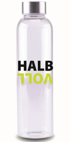 Steuber Glasflasche Mit Schriftzug HALBVOLL, 700 Ml, Borosilikatglas/Edelstahlverschluss, Temperatur-resistent, Spülmaschinengeeignet