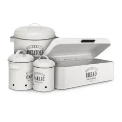 Klarstein Granrosi Georgia Vorratsbehälter Vorratstopf 3er-Set , Knoblauchtopf, Zwiebeltopf, Kartoffeltopf , Emaille-Stahlblech , Rostfrei , Lüftungsöffnungen , Vintage-Design , Creme -Küchenbedarf Laden b6a3d3cf231abb0442f5f743eb26b1e9