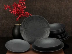 CreaTable 23211 Tafelservice Elements Collection Vesuvio Black Für 4 Personen, Steinzeug, Schwarz/grau (1 Set, 12-teilig) -Küchenbedarf Laden b913e4c96ca645a30d0218b80fb30e64