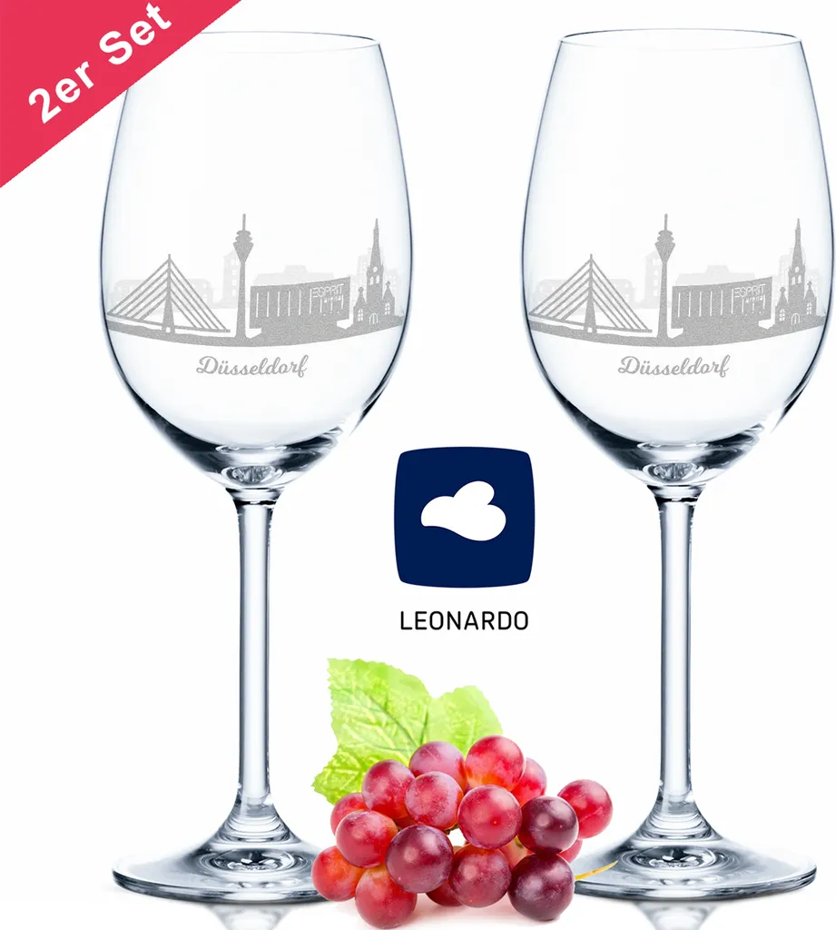 Leonardo Weinglas Mit Gravur - Düsseldorf Geschenk Im 2er Set - Weingeschenk - Souvenir Andenken & Mitbringsel - Geburtstagsgeschenk Für Sie & Ihn 3 Leonardo Weinglas Mit Gravur - Düsseldorf Geschenk Im 2er Set - Weingeschenk - Souvenir Andenken & Mitbringsel - Geburtstagsgeschenk Für Sie & Ihn