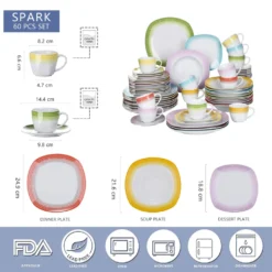 VEWEET Tafelservice 'SPARK' Aus Porzellan, 60-tlg Kombiservice, Kaffeetassen, Untertasse, Dessertteller, Speiseteller Und Suppenteller, Komplettservice Für 12 Personen -Küchenbedarf Laden bb3c34244d75ca6c6ecc03d6b0f946ad