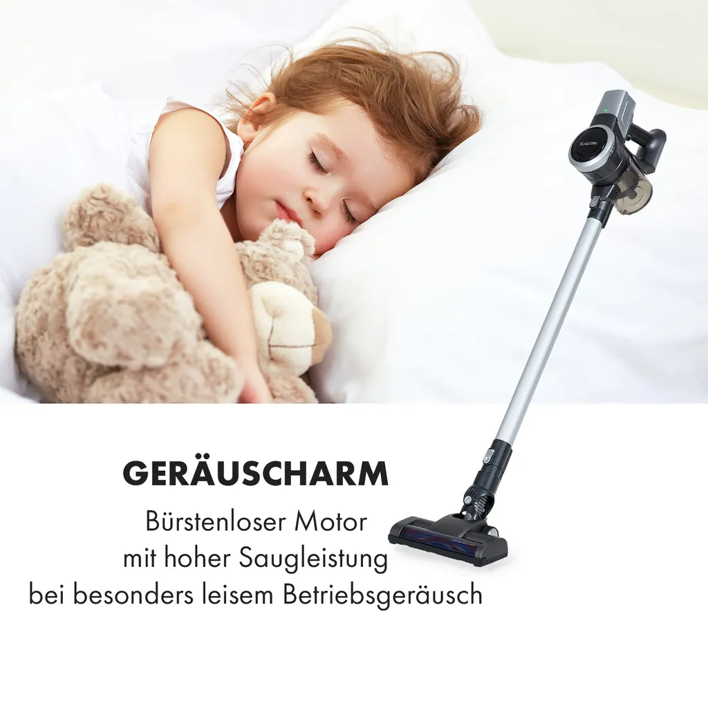 Klarstein Clean Butler 4G Silent Akku-Staubsauger Mit Silent Digital Motor: 160W Mit 80.000 U/min, 0,8 L Behälter, Motorisierte Teppich-Bodendüse, 2 Leistungsstufen, HEPA10-Filter, Anthrazit-silber 5 Klarstein Clean Butler 4G Silent Akku-Staubsauger Mit Silent Digital Motor: 160W Mit 80.000 U/min, 0,8 L Behälter, Motorisierte Teppich-Bodendüse, 2 Leistungsstufen, HEPA10-Filter, Anthrazit-silber – Bild 3